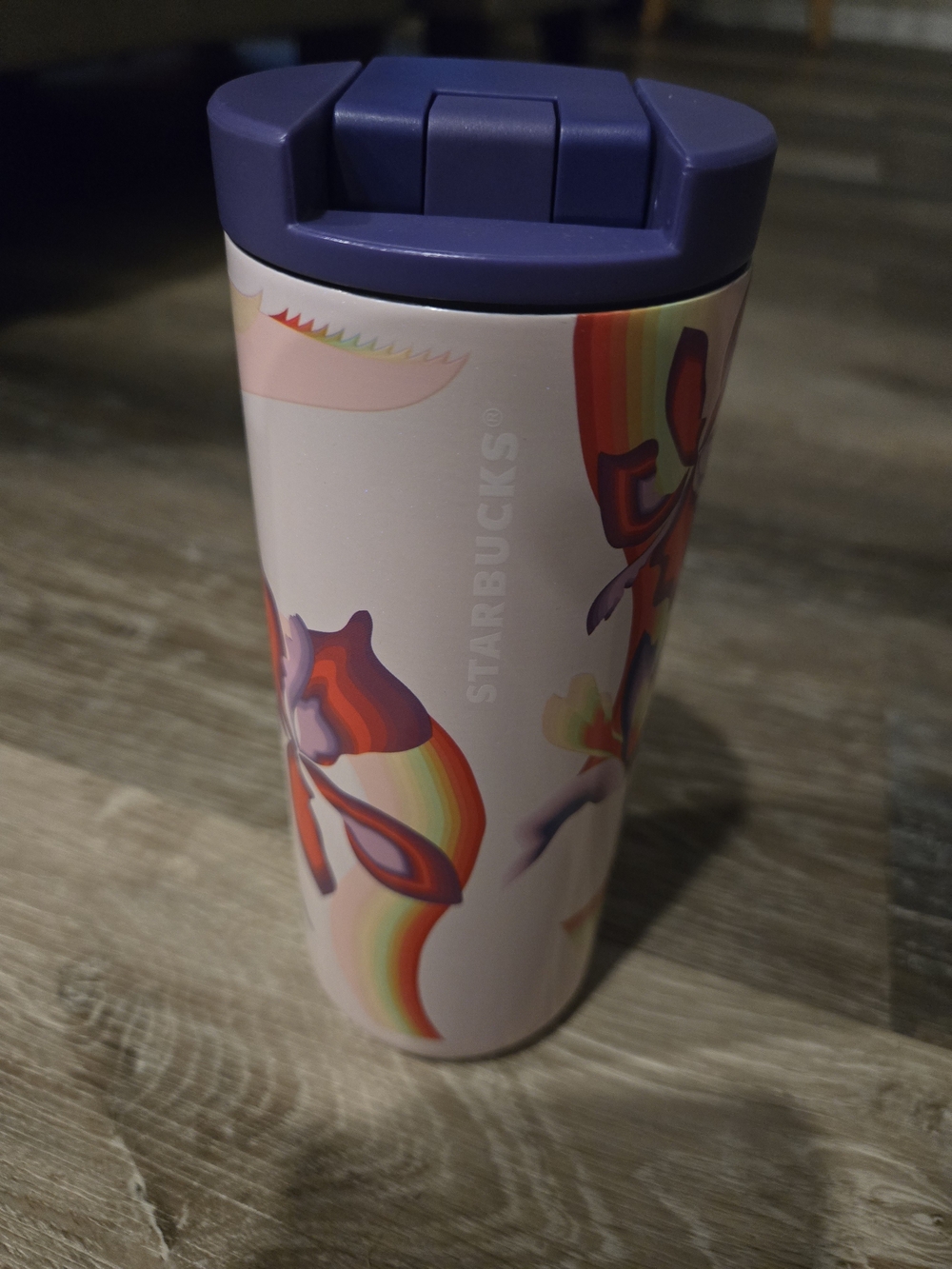 Starbucks Rainbow Floral Stainless Travel Tumbler - Purple Lid 12oz